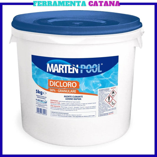 Cloro Marten 56% Granulare Shock Dicloro 5 Kg Rapido Acqua Piscina Trattamento