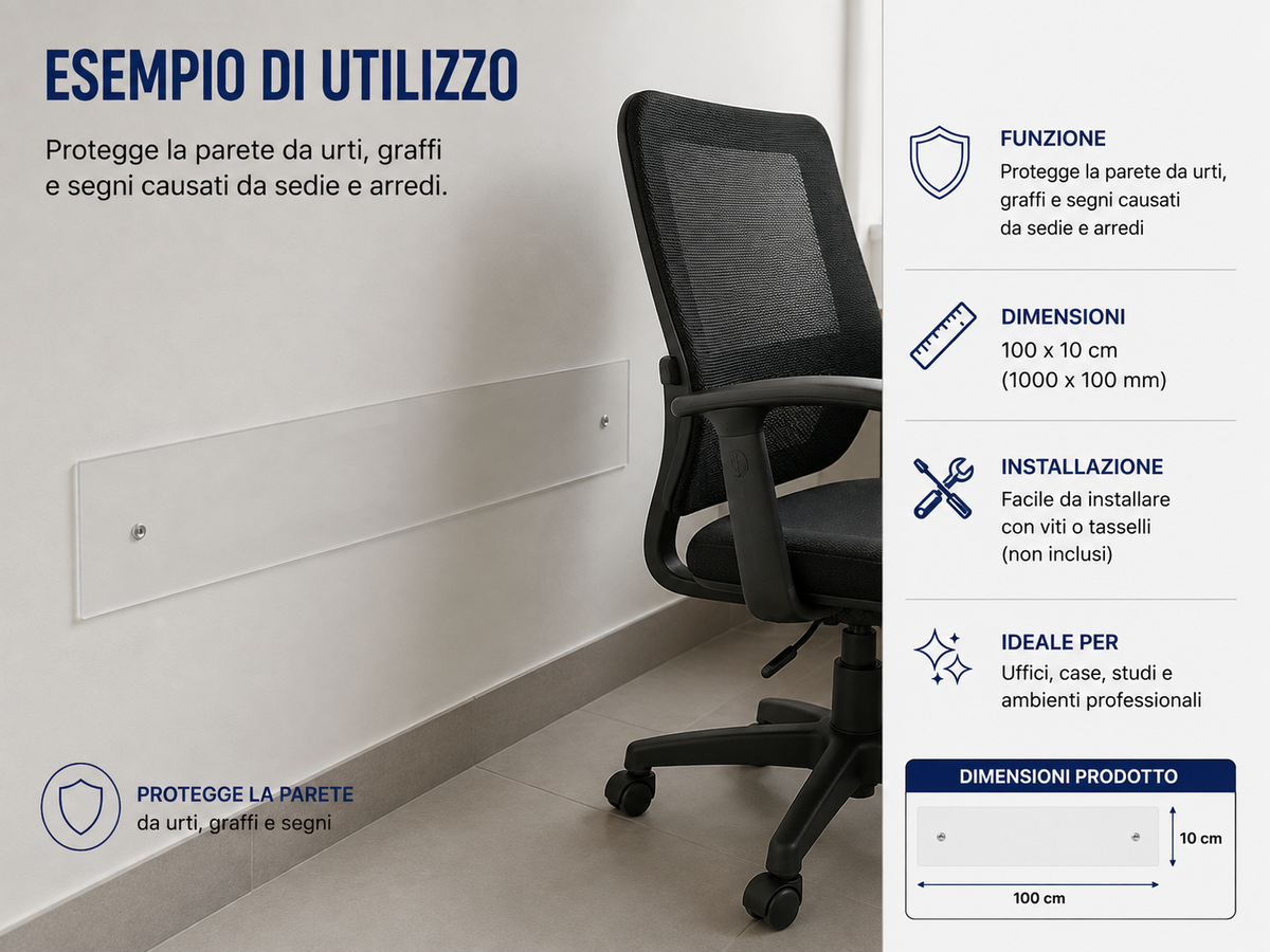 Battisedia Muro Fasce Paracolpi Plexiglass Trasparente Protezione Fascia Sedie