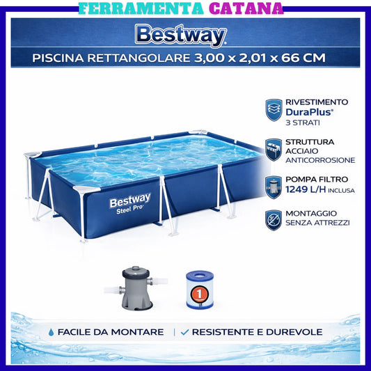 Piscina Fuori Terra Bestway 300x201x66h Steel Pro Telaio Portante con Pompa