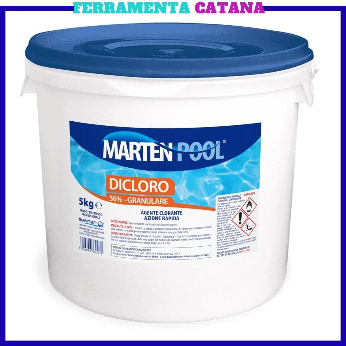 Cloro Marten 56% Granulare Shock Dicloro 5 Kg Rapido Acqua Piscina Trattamento