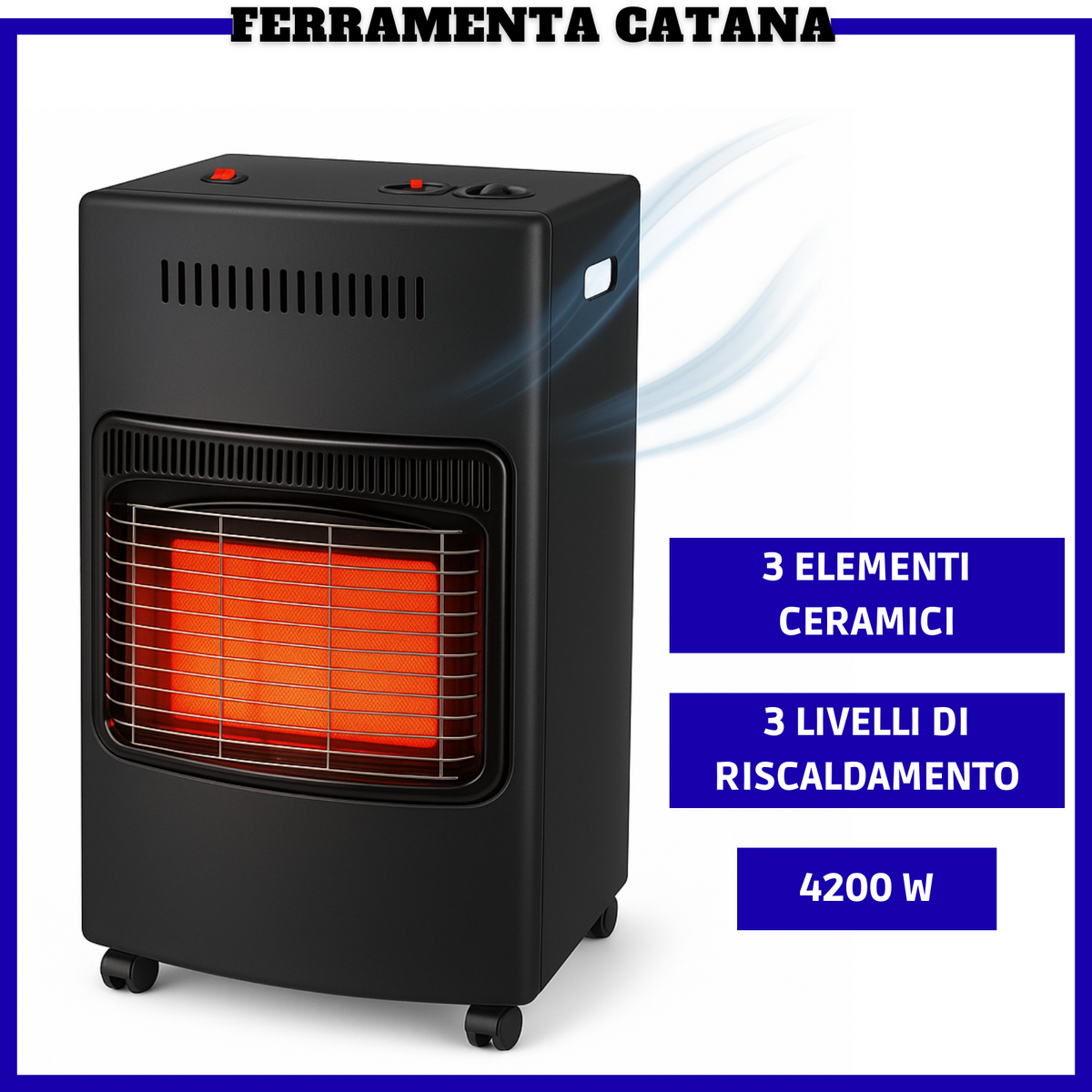 Stufa A Gas Ventilata Gpl Infrarossi per Bombola 15 KgRuote Portatile 4200w