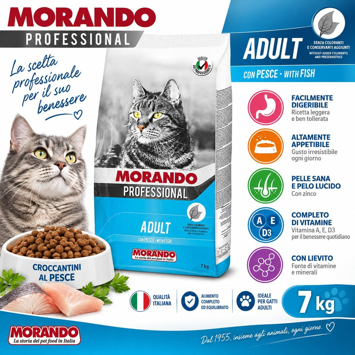 Croccantini Per Gatti Gatto Crocchette Adulto Morando Professional 7 Kg Pesce