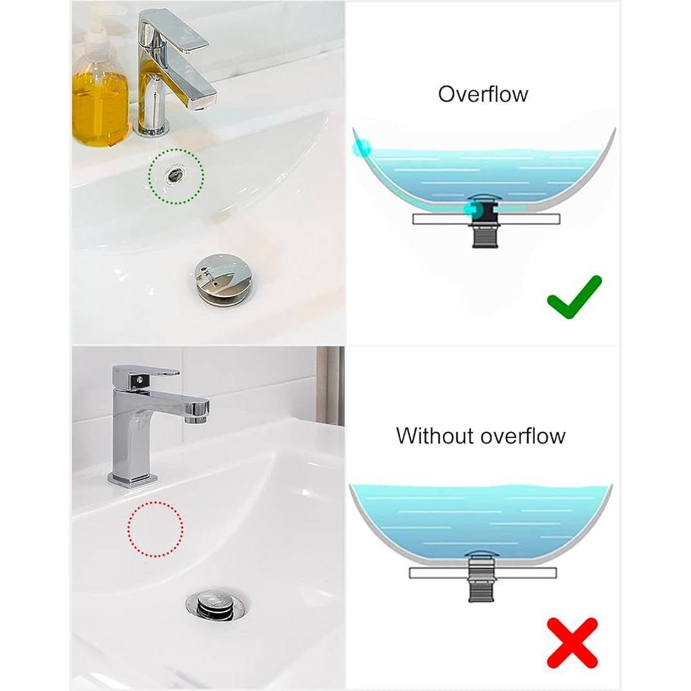 Piletta Lavabo Clic Clac Ottone Cromato Click Clack Con Troppo Pieno Per Bagno