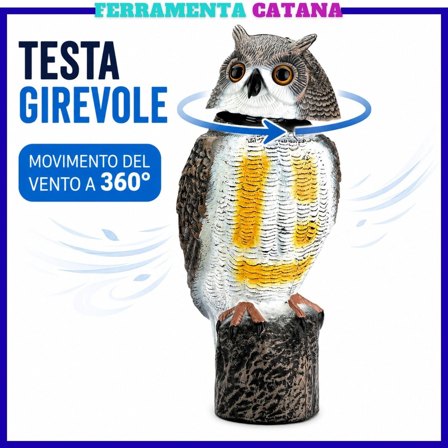 Gufo Spaventapasseri Piccioni Dissuasore Scaccia Uccelli Testa Girevole 360Â°