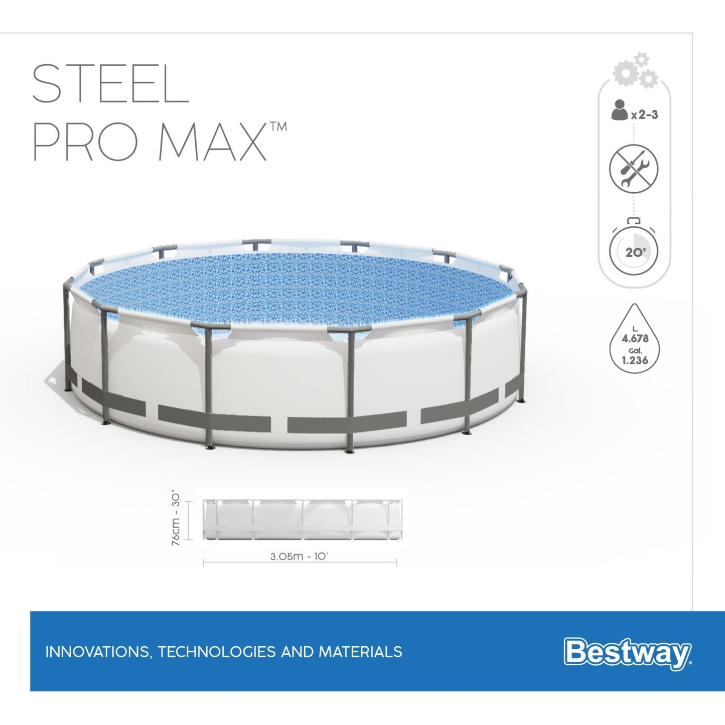 Piscina Bestway Rotonda Fuori Terra Pro Max Steel 305x76Cm 56408 Set Con Pompa