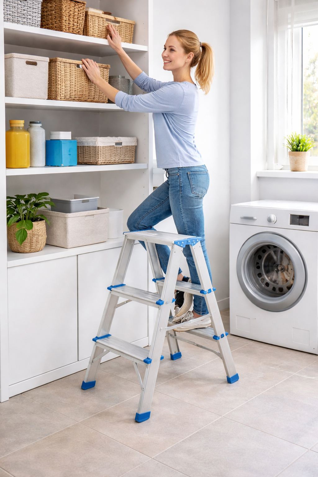 Scaletta Alluminio Scala 3 Gradini 150 Kg Sgabello Domestica Leggera Pieghevole