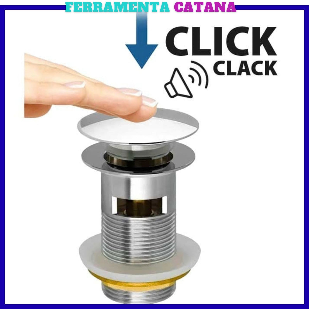 Piletta Lavabo Clic Clac Ottone Cromato Click Clack Con Troppo Pieno Per Bagno