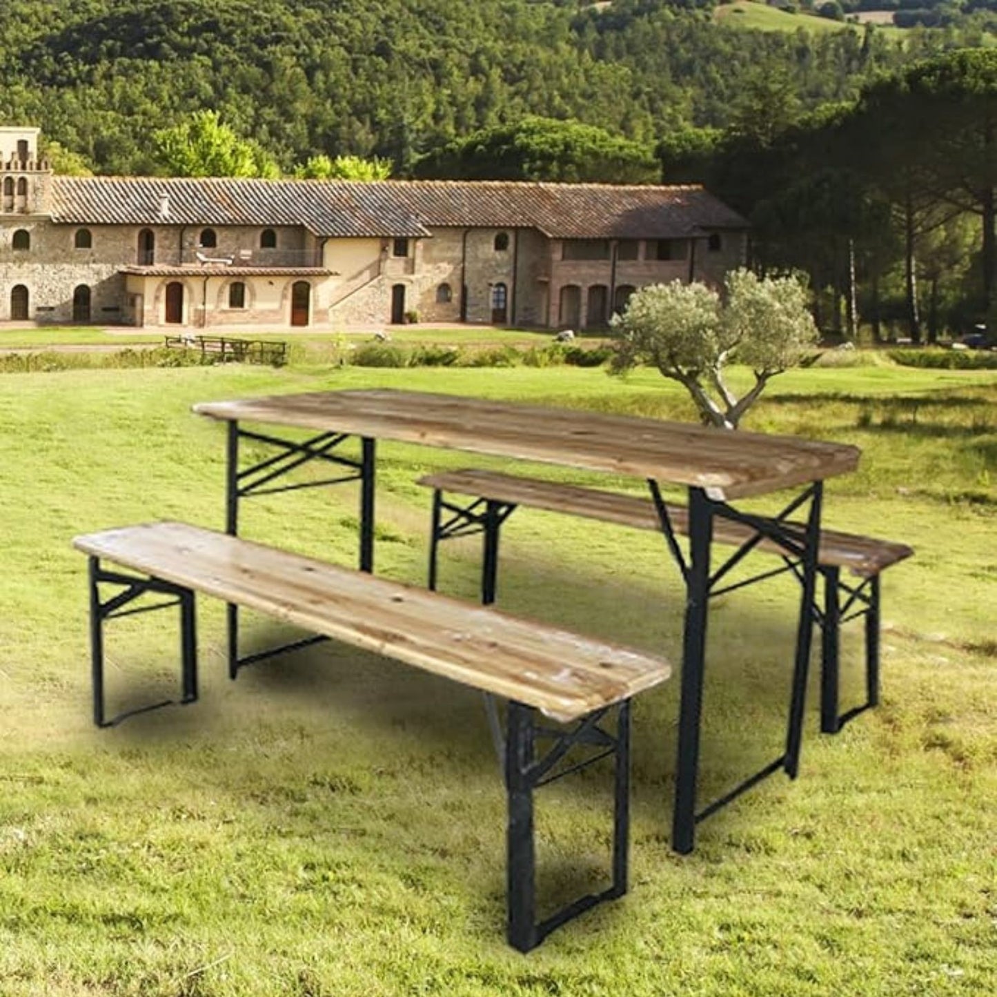 set birreria tavolo pieghevole con sedie in legno da giardino campeggio esterno