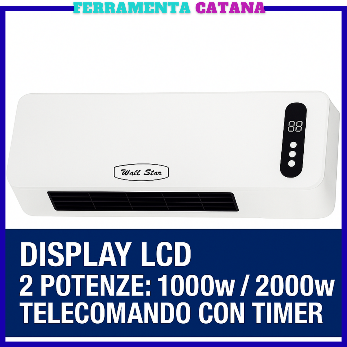 Termoconvettore a parete 2000W con display LCD e timer