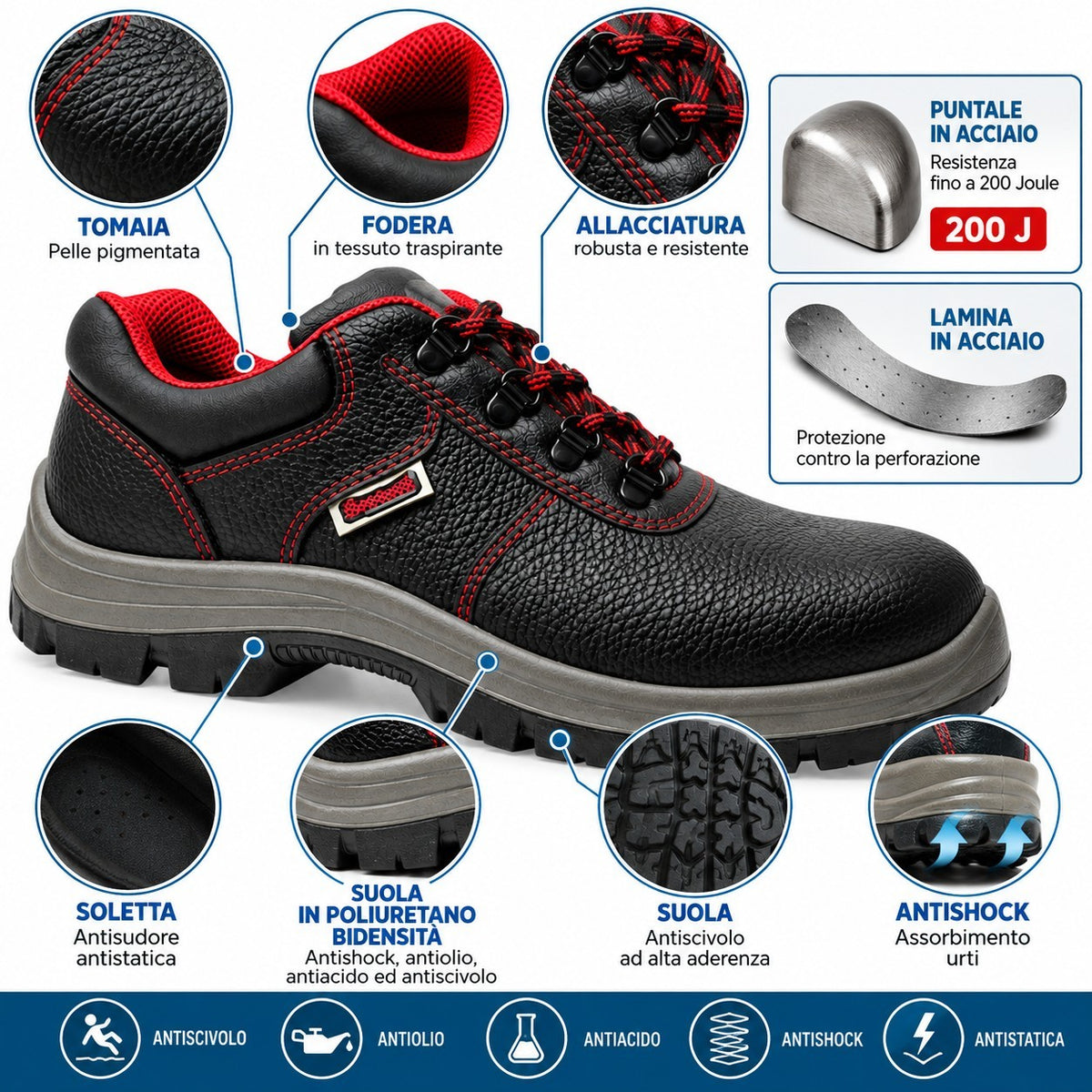 Scarpe Antinfortunistiche Da Uomo Lavoro Basse S3 Scarpa Antinfortunistica 42 41