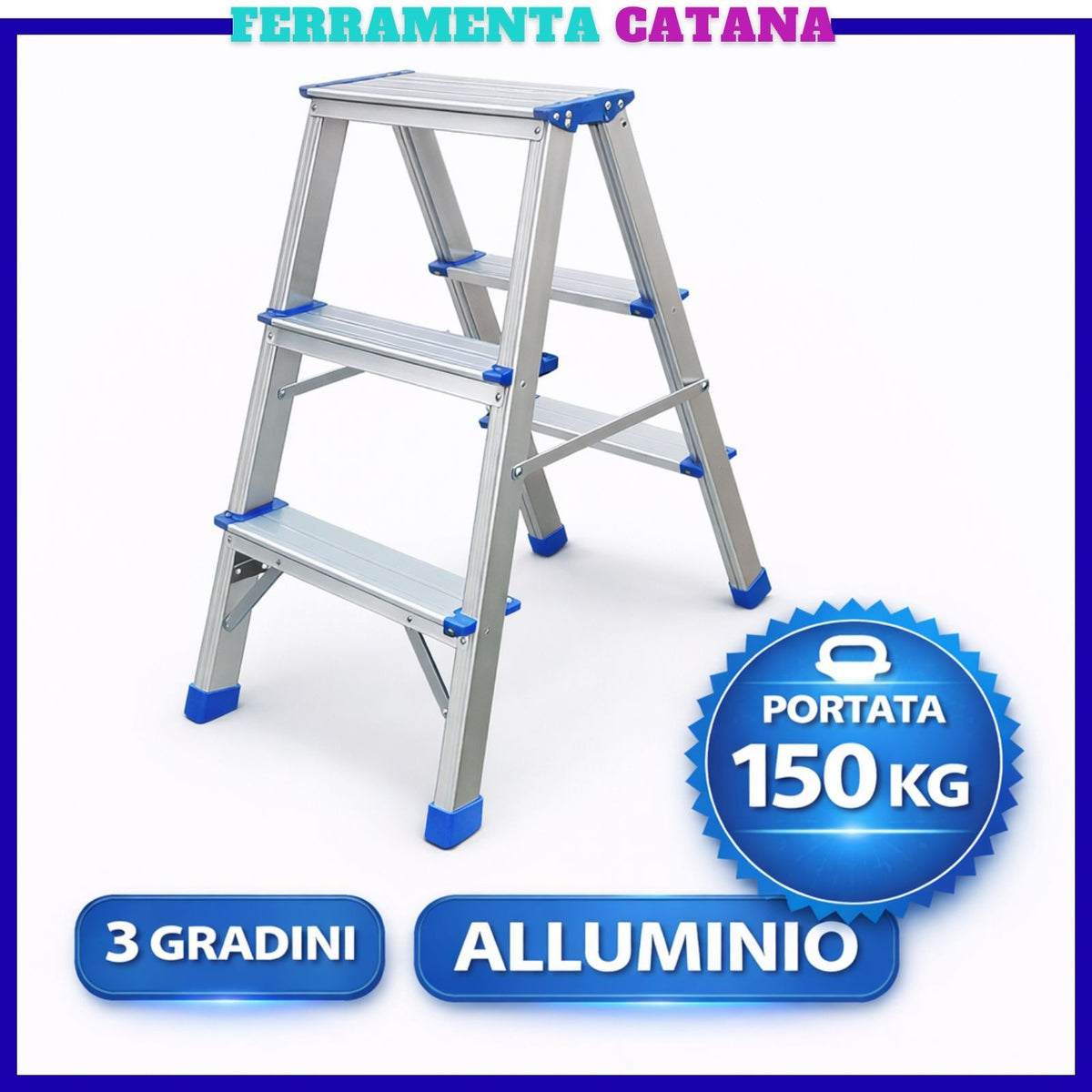 Scaletta Alluminio Scala 3 Gradini 150 Kg Sgabello Domestica Leggera Pieghevole