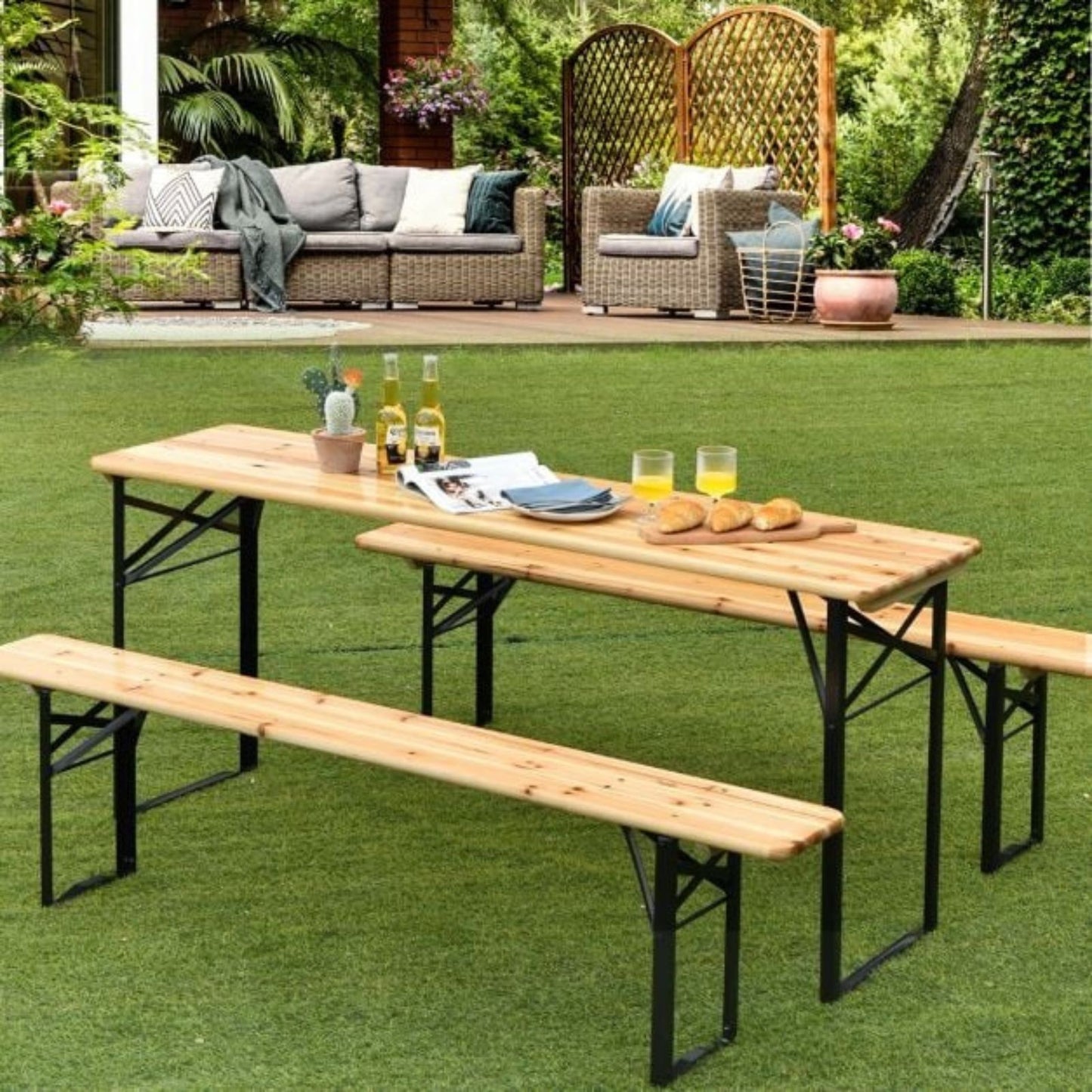 set birreria tavolo pieghevole con sedie in legno da giardino campeggio esterno