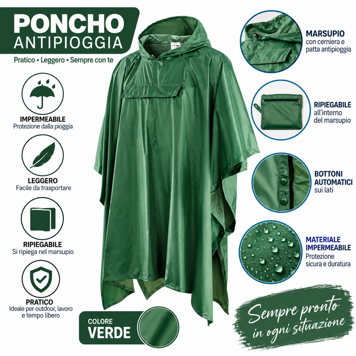 Poncho Impermeabile Da AntiPioggia Poncio Mantella Con Cappuccio PVC Unisex