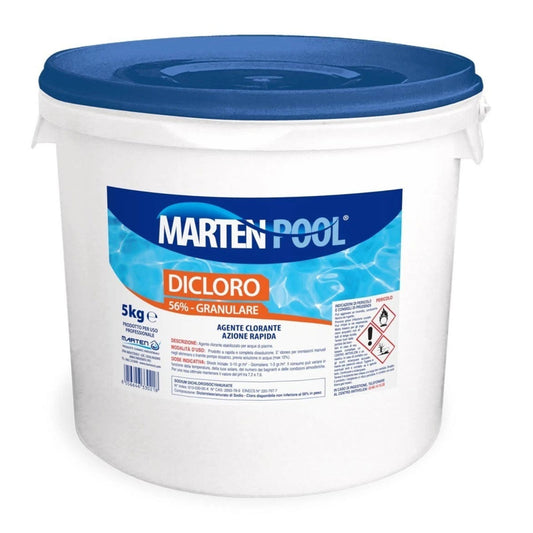 Cloro Marten 56% Granulare Shock Dicloro 5 Kg Rapido Acqua Piscina Trattamento