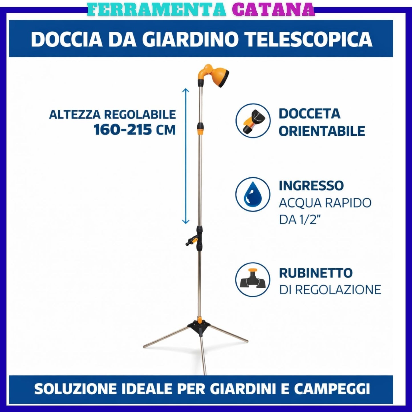 Doccia Da Giardino Esterno Per Piscina Campeggio Treppiedi Regolabile 215 cm max