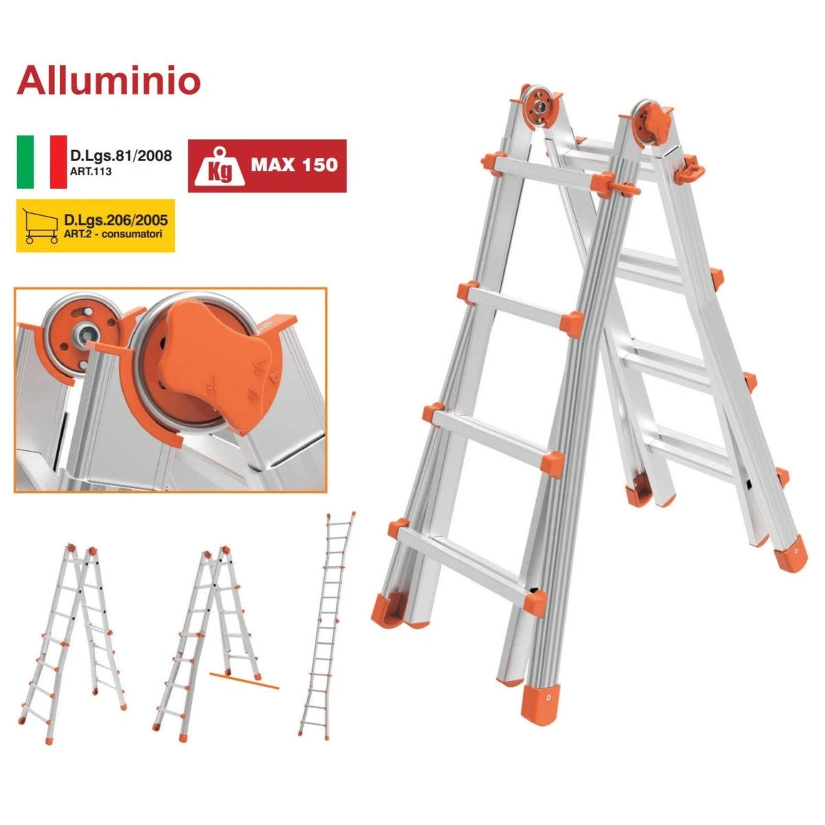 Scala Telescopica In Alluminio Allungabile 4 4 Metri Multiuso Pieghevole 150 Kg