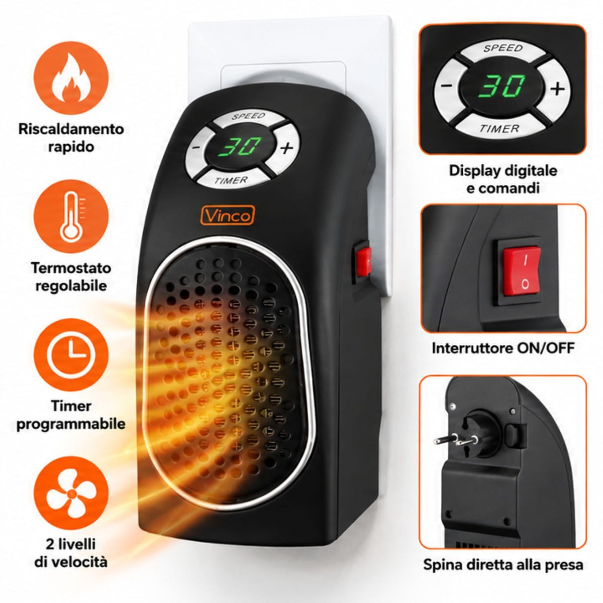 Stufa In Ceramica Da Muro Elettrica Aria Termoventilatore Bagno Piccolo Stufetta