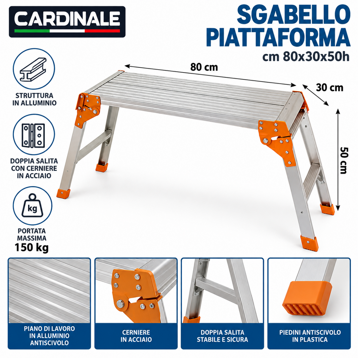 Sgabello Piattaforma Pieghevole Alluminio Gradino Richiudibile Salvaspazio Scala