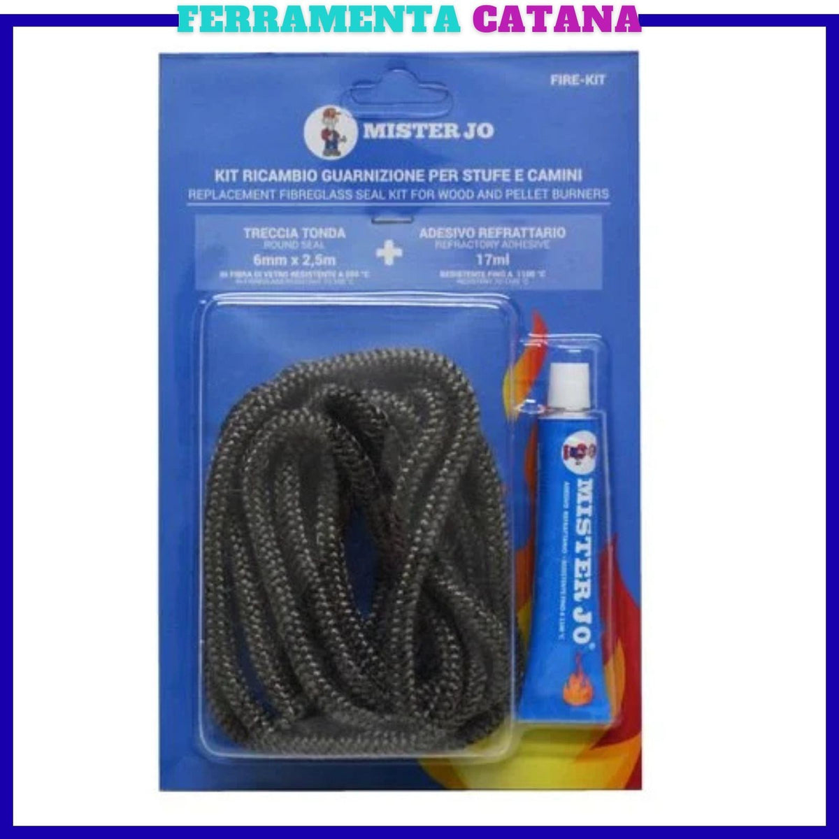 Kit Ricambio Treccia Alta Temperatura Silicone 60 ml in Fibra Vetro Guarnizione