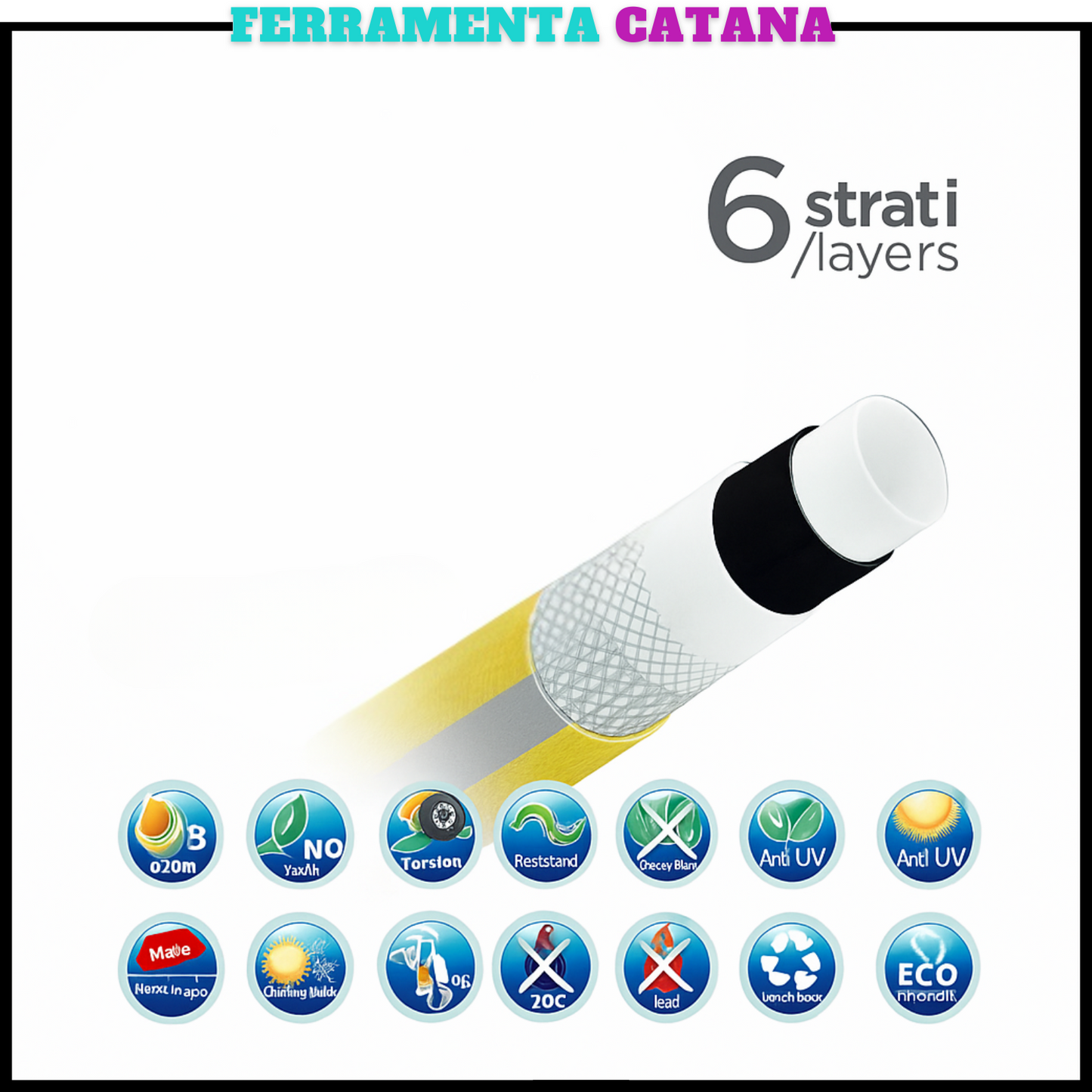 tubo in gomma per acqua da giardino 6 strati irrigazione innaffiare 3/4 1/2 5/8