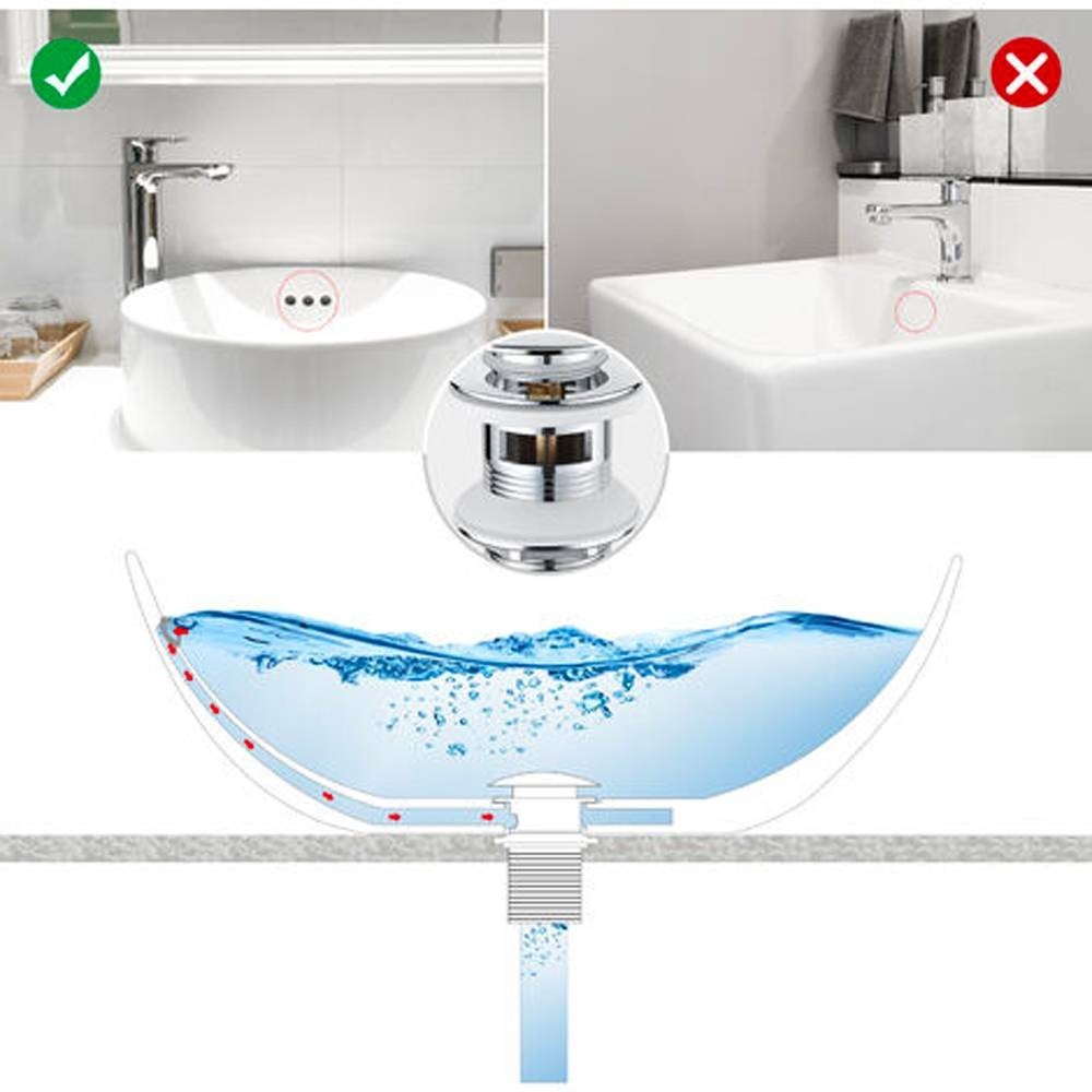 Piletta Lavabo Clic Clac Ottone Cromato Click Clack Con Troppo Pieno Per Bagno