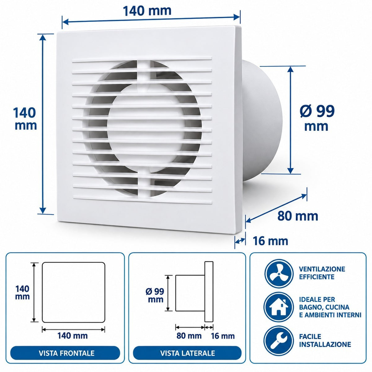 Aspiratore Bagno Cucina Ventola Estrattore Aria Elimina Odori Muro Soffitto