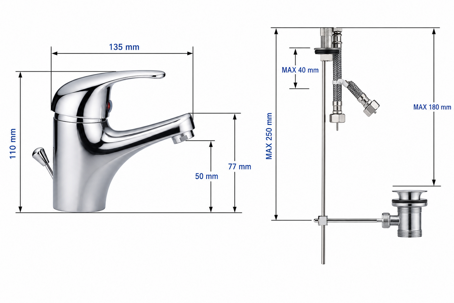 Rubinetto Miscelatore Lavandino Per Bagno Lavabo Cromato Cromo Monocomando