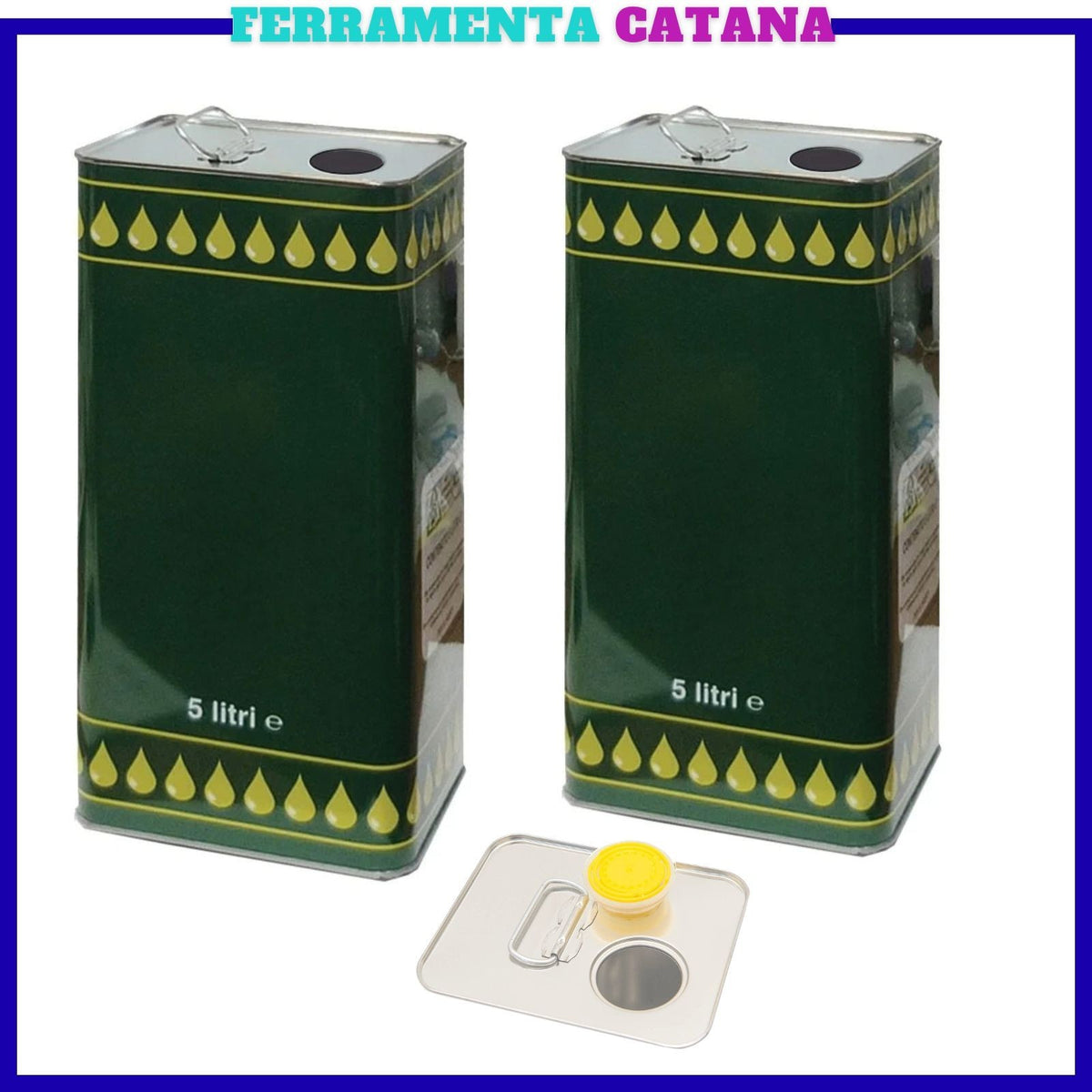 Set 2 Lattine Per Olio 5 Litri Contenitore Tanica Latta Lattina Uso Alimentare