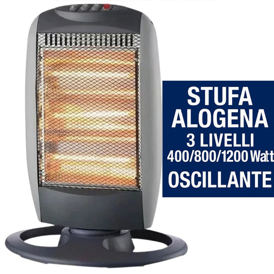stufa alogena quarzo oscillante stufetta elettrica portatile girevole da interno 1200W