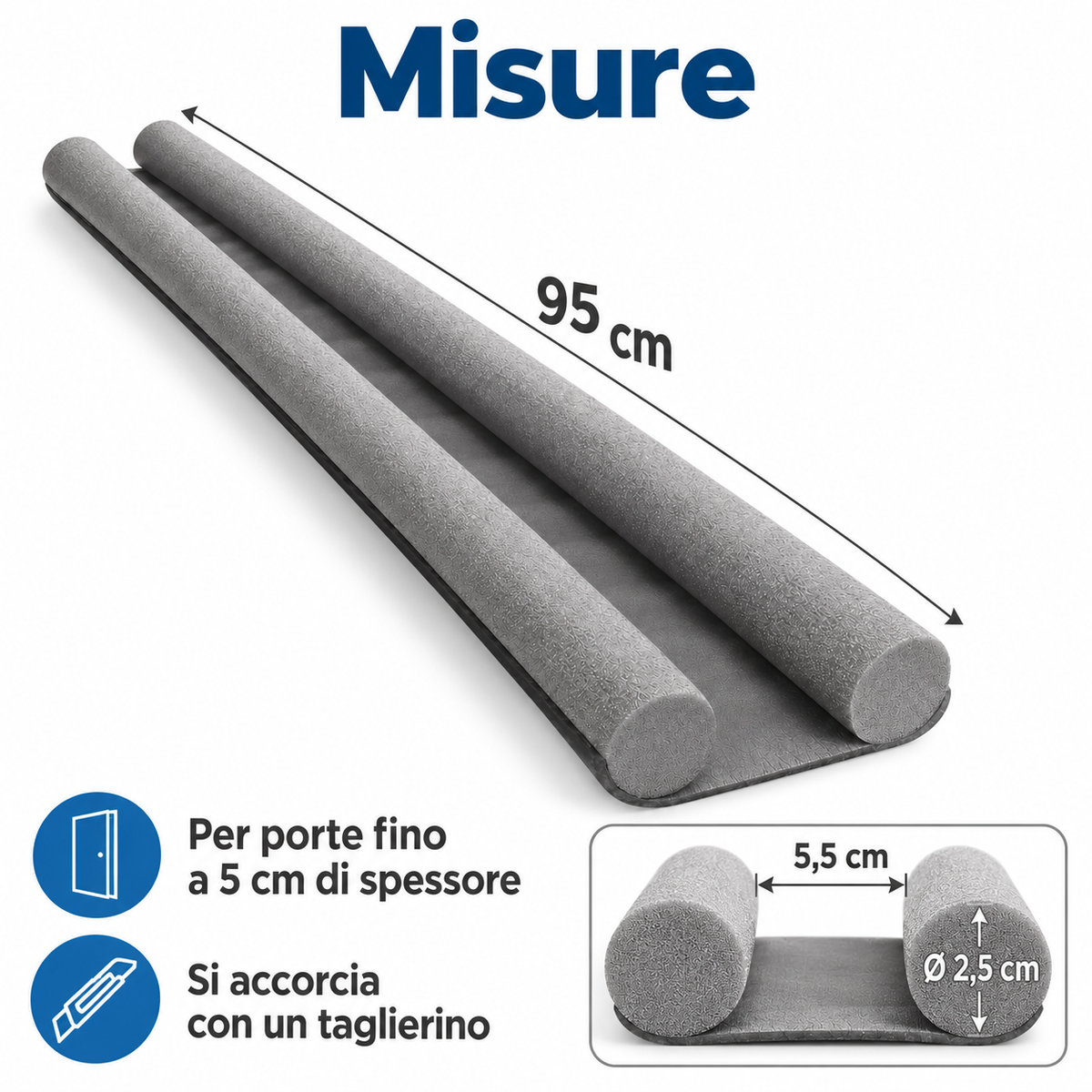 Paraspifferi Porta Sottoporta Doppio 95 cm – Parafreddo per Porte, Blocca Freddo e Insetti