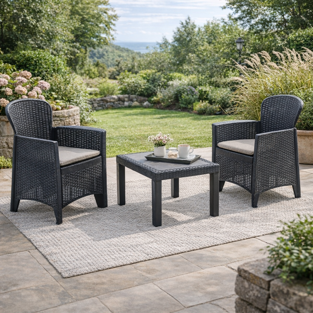 Set tavolo e sedie poltrona in rattan da giardino esterno interno salottino
