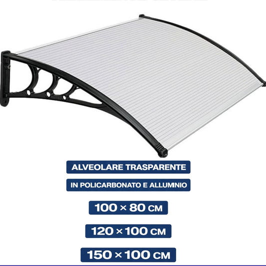 pensilina da esterno in policarbonato alluminio trasparente tettoia 150x100