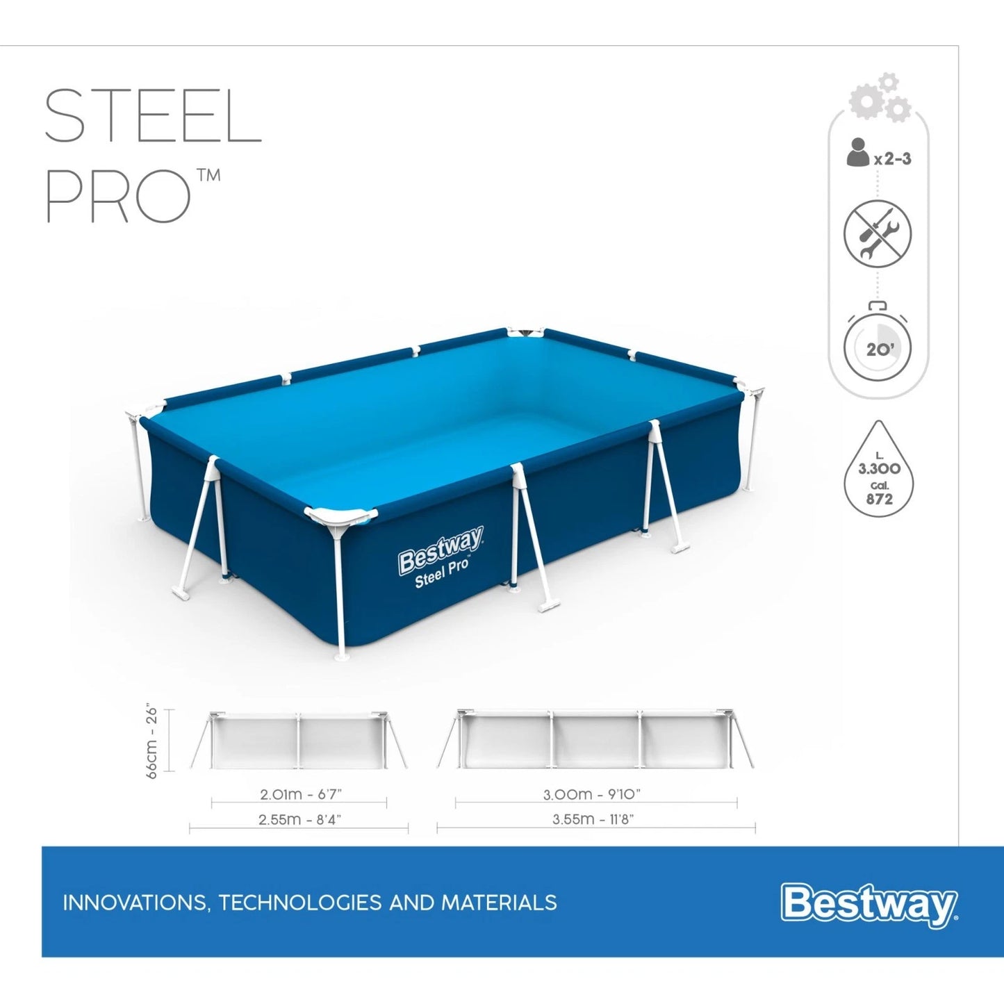 Piscina Fuori Terra Bestway 300x201x66h Steel Pro Telaio Portante con Pompa