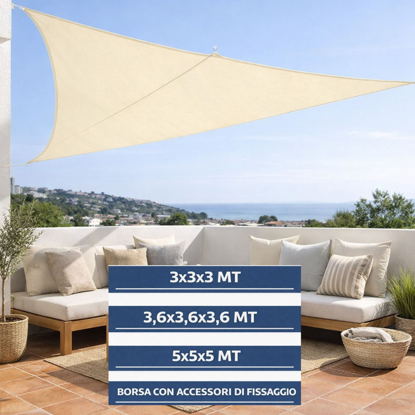 Tenda a vela ombreggiante triangolare 3x3x3 5x5x5 da esterno giardino parasole